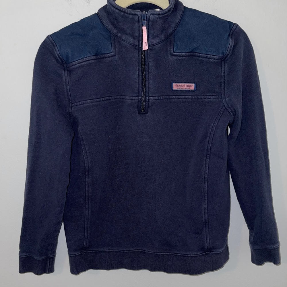 Vineyard Vines Shep Women’s cotton Navy Blue 1/4 zip Small Pink Whale Pullover